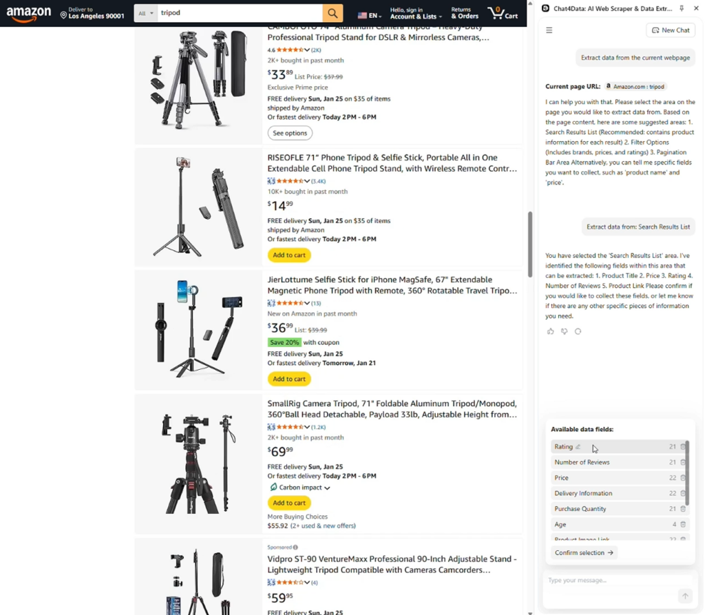 chat4data scraping amazon video results