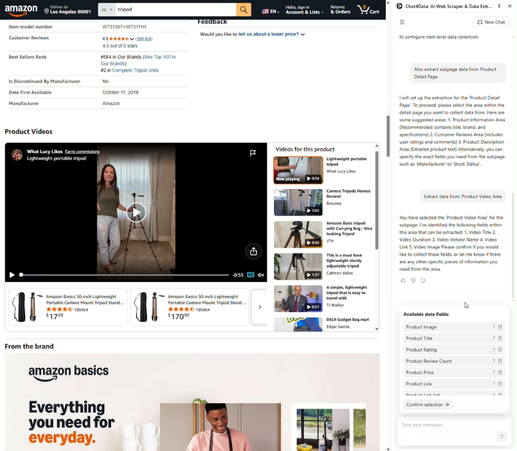 chat4data scraping amazon video results