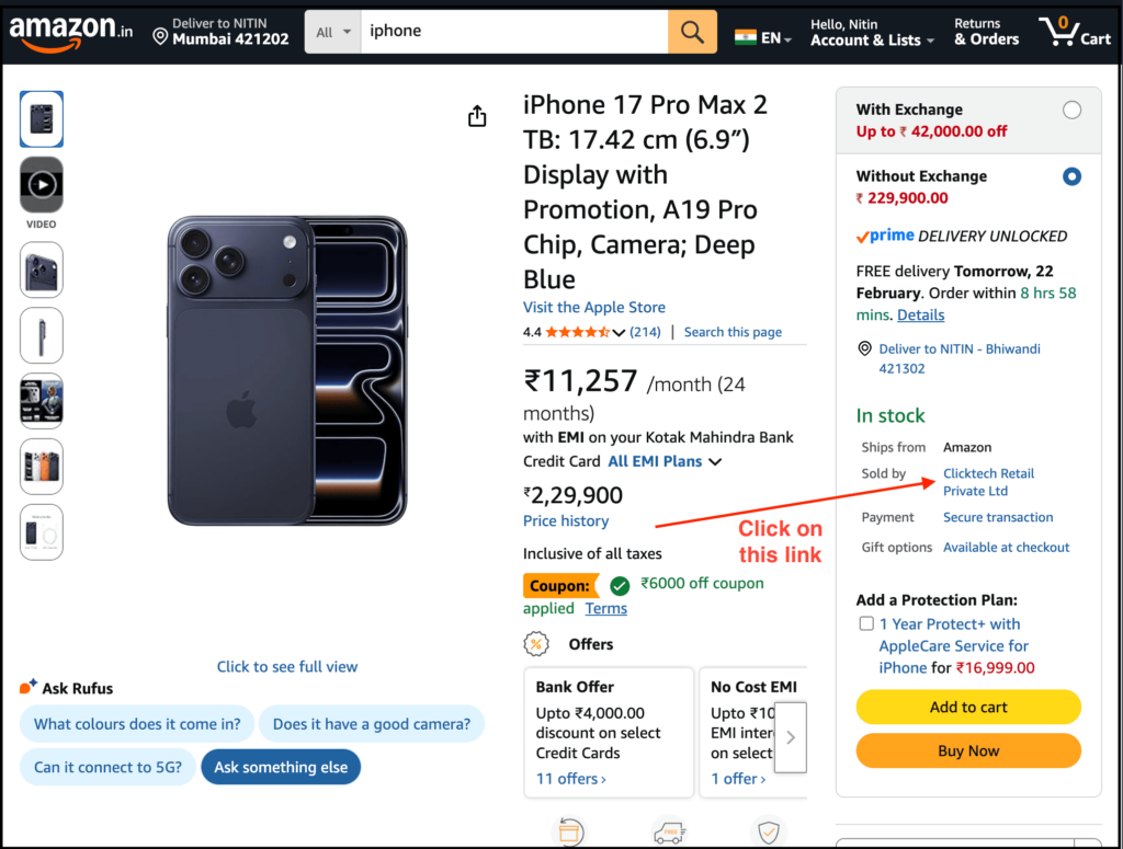 sellers page on amazon