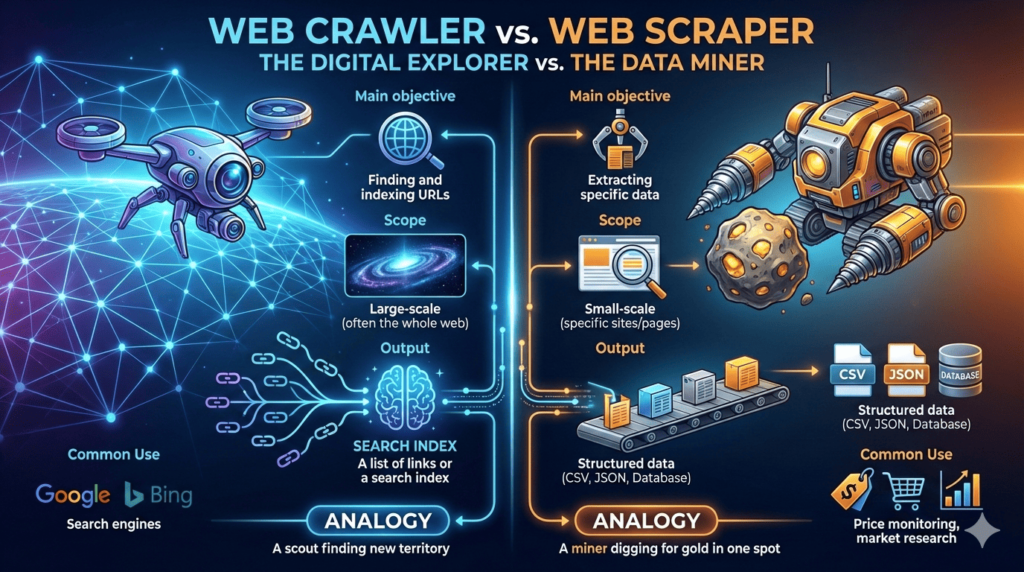 web crawler vs web scraper