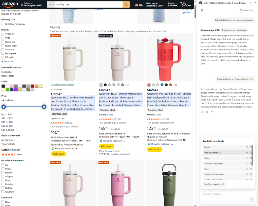 amazon review scraping with chat4data