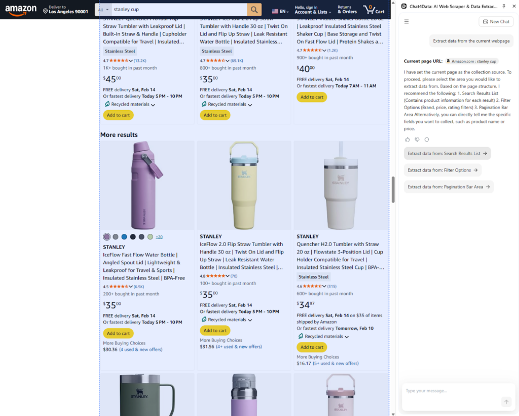 amazon review scraping with chat4data
