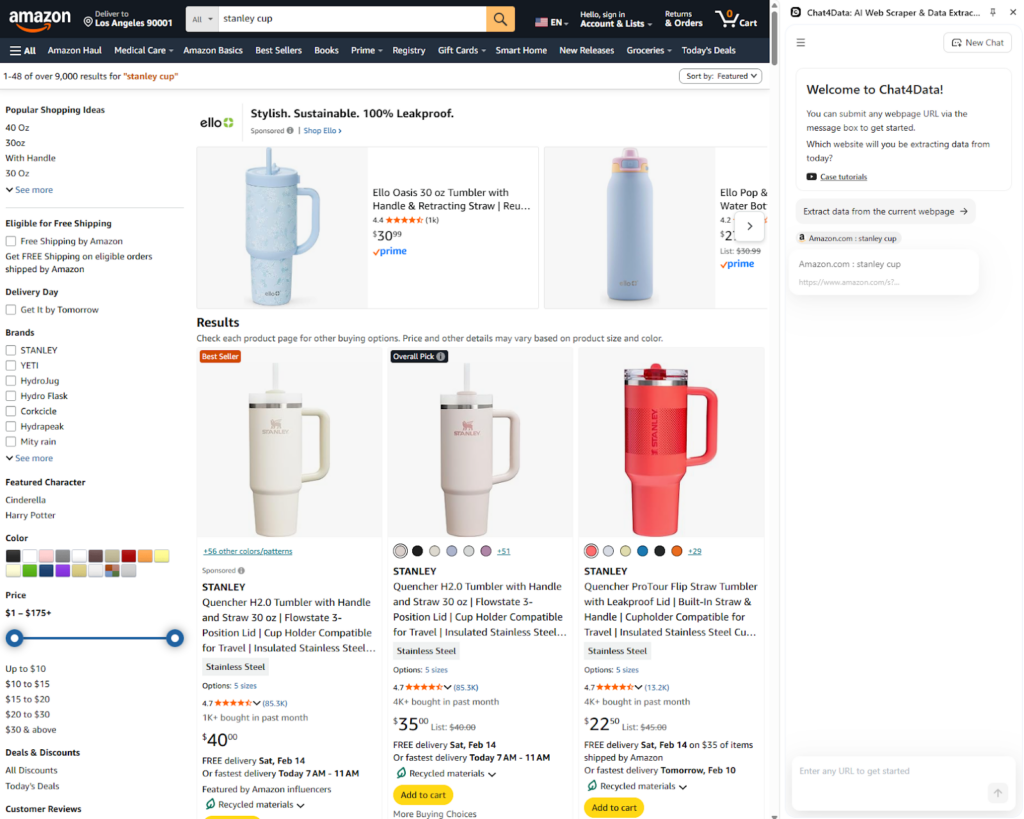 amazon review scraping with chat4data