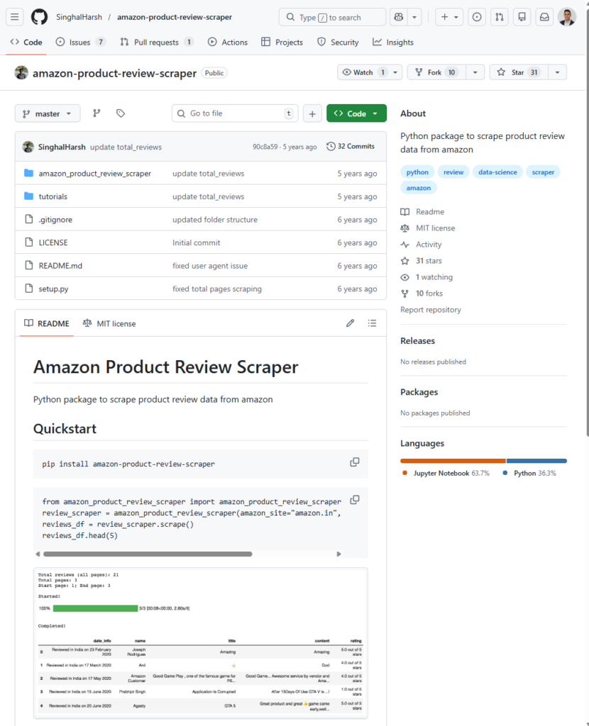 search amazon review scraper code