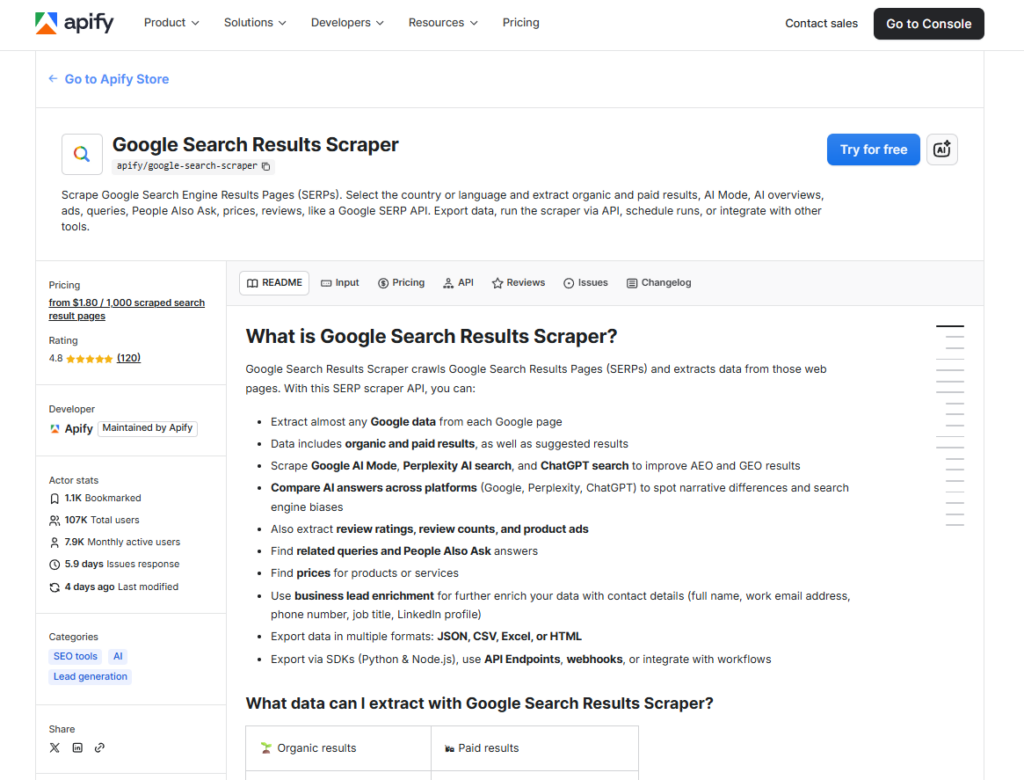 Apify Google SERP Scraper