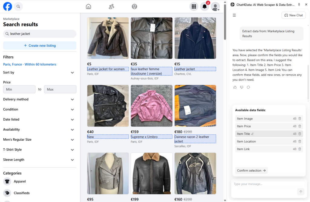 chat4data facebook marketplace scraper