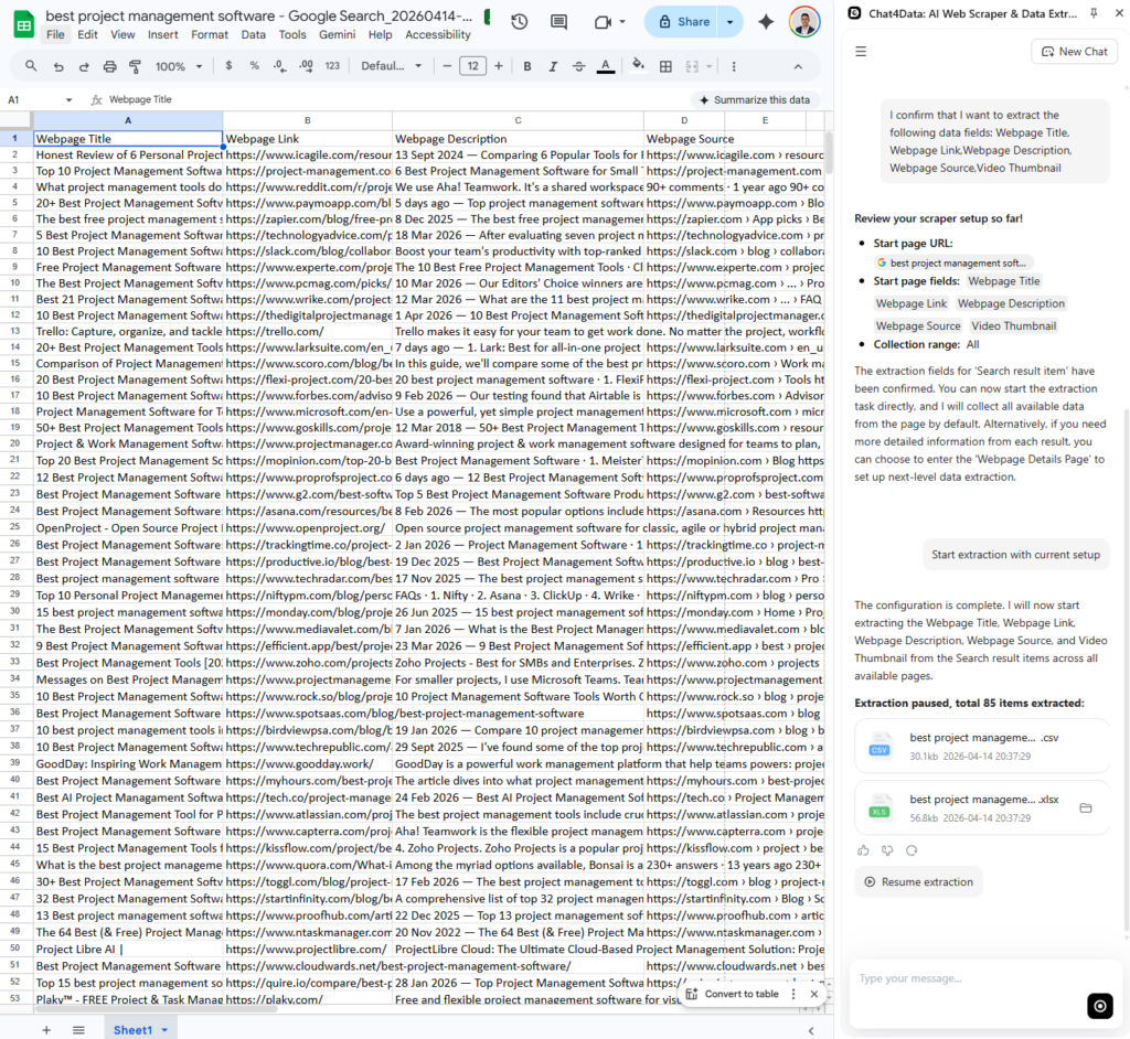 chat4data serp google scraping
