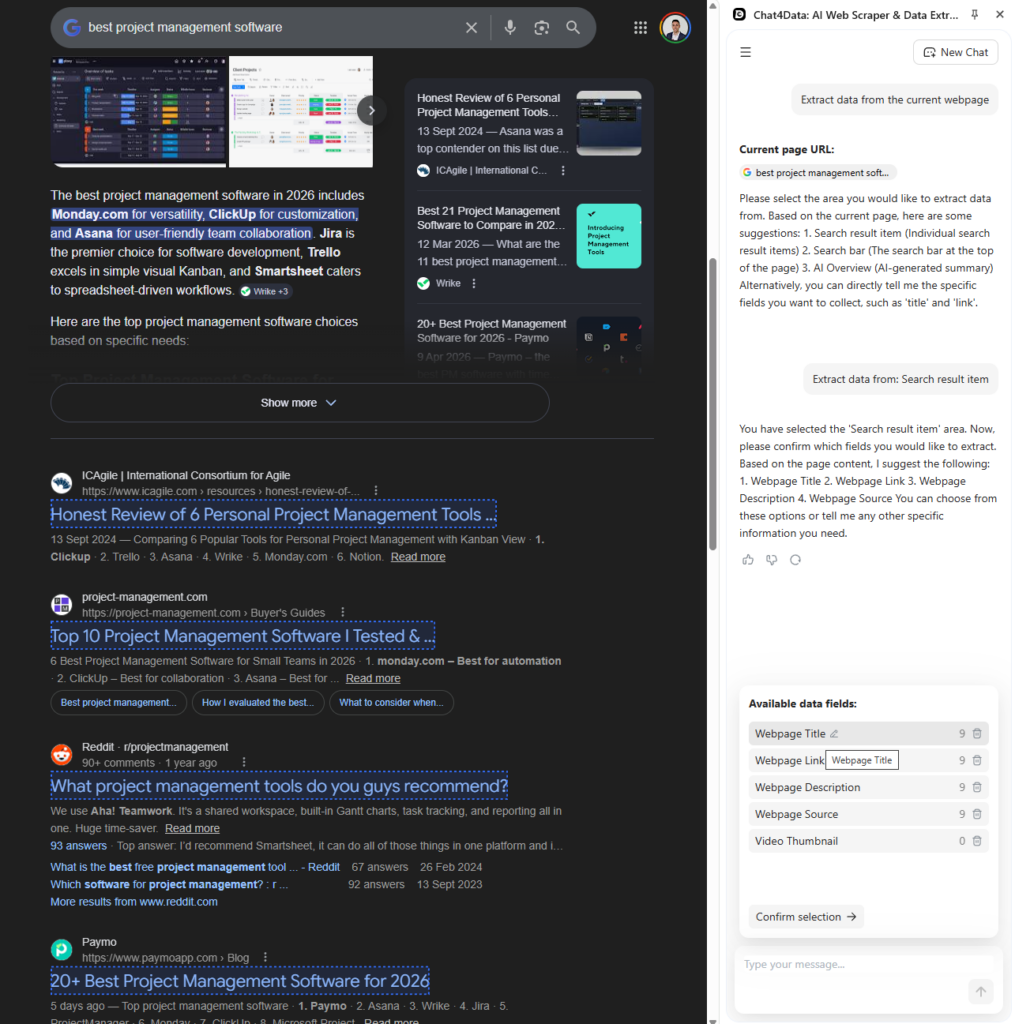 chat4data serp google scraping