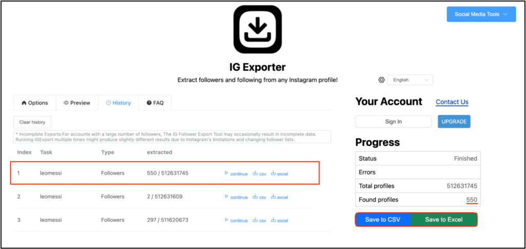 export instagram followers using ig exporter