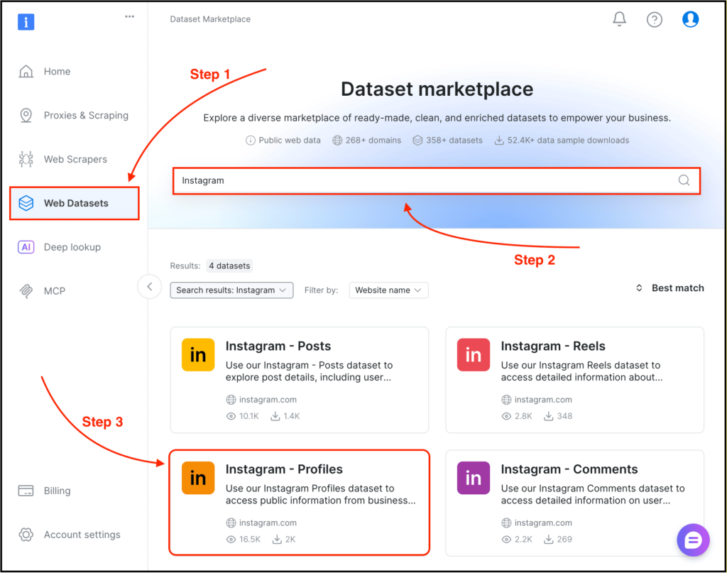 find instagram scraper in marketplace