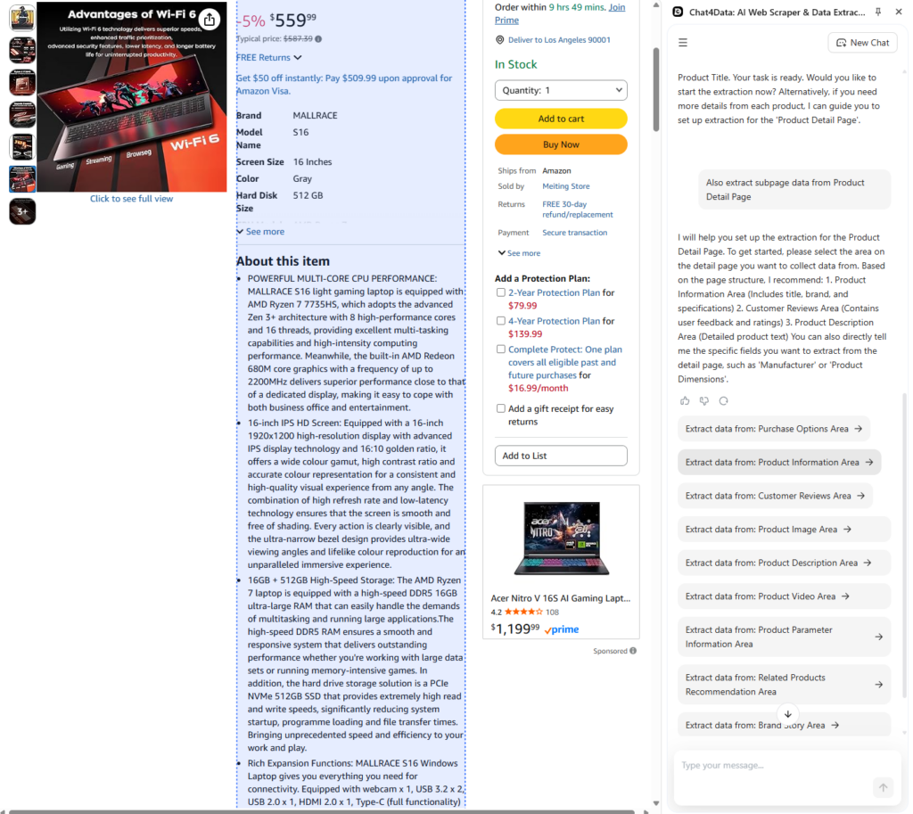 chat4data scraping amazon