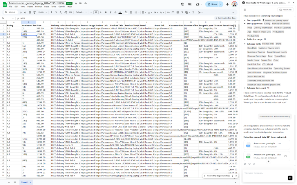 chat4data scraping amazon