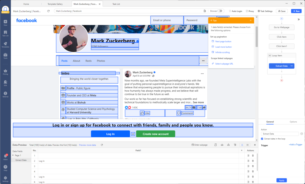 octoparse facebook scraping