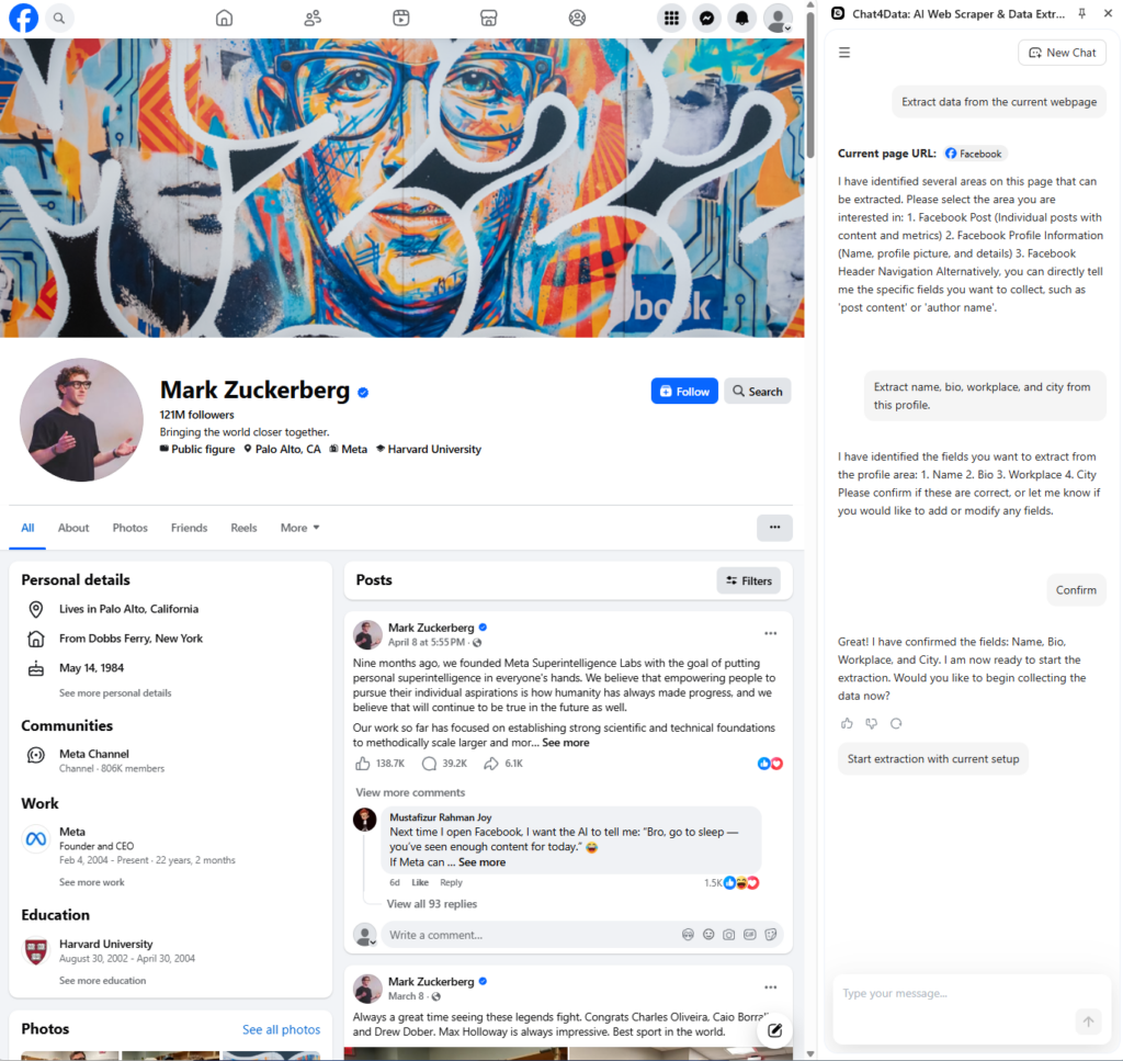 chat4data scraping facebook