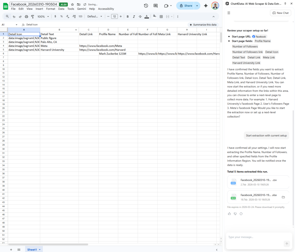 chat4data scraping facebook