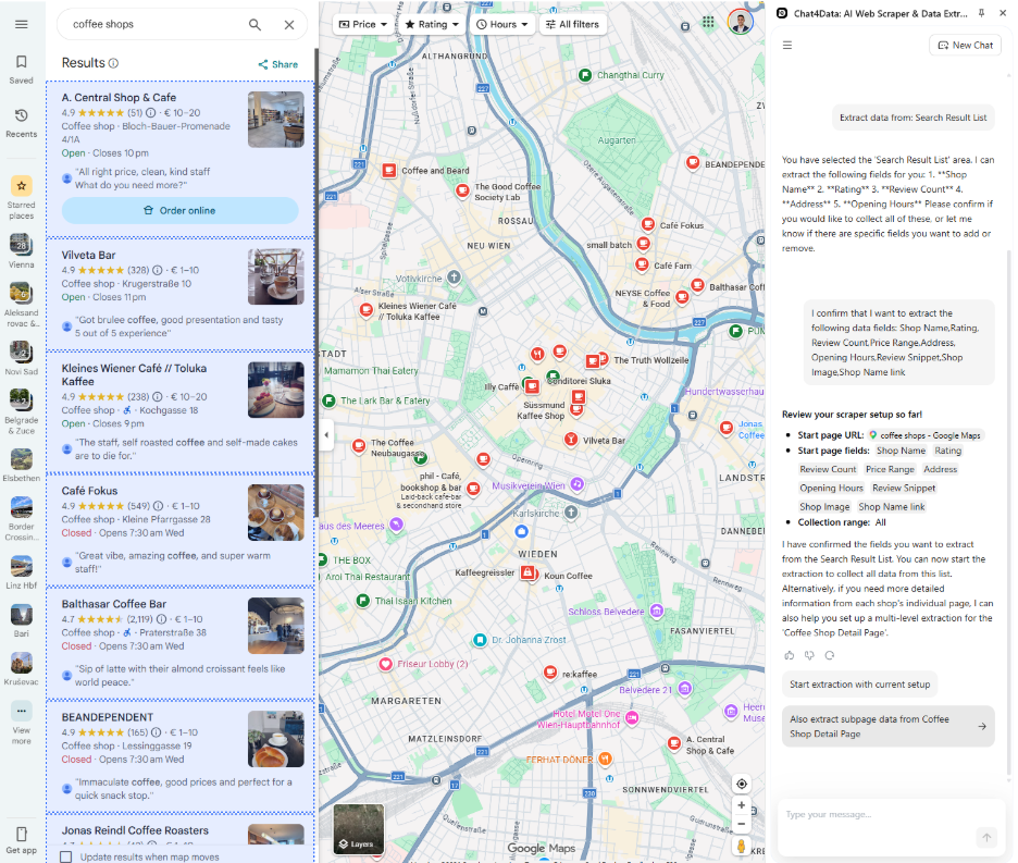 chat4data scrape data from google maps