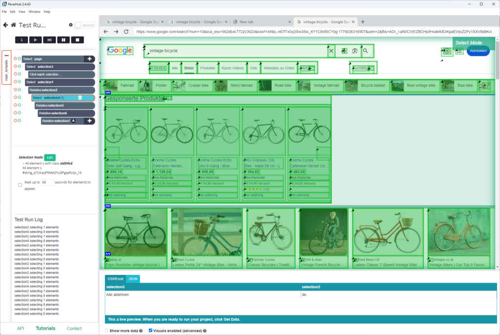 parsehub scraping vintage bicycle