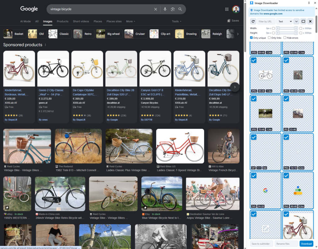 image downloader chrome extension scraping vintage bicycle