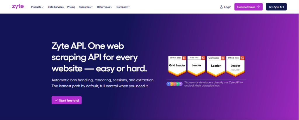 Zyte API documentation page for its general-purpose web scraping service